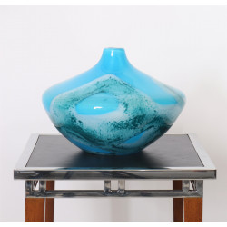 Vase JUNA couleur lagon de forme bombée. Style Murano E-ZIB082